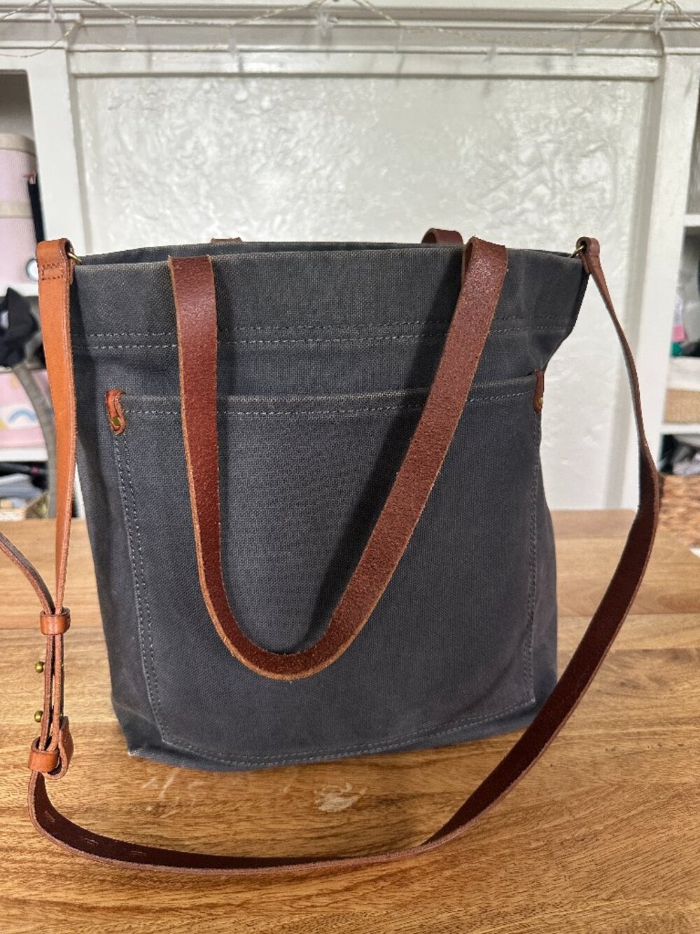 Madewell Canvas Transport Tote - Washed Dark Gray Canvas & Brown Leather